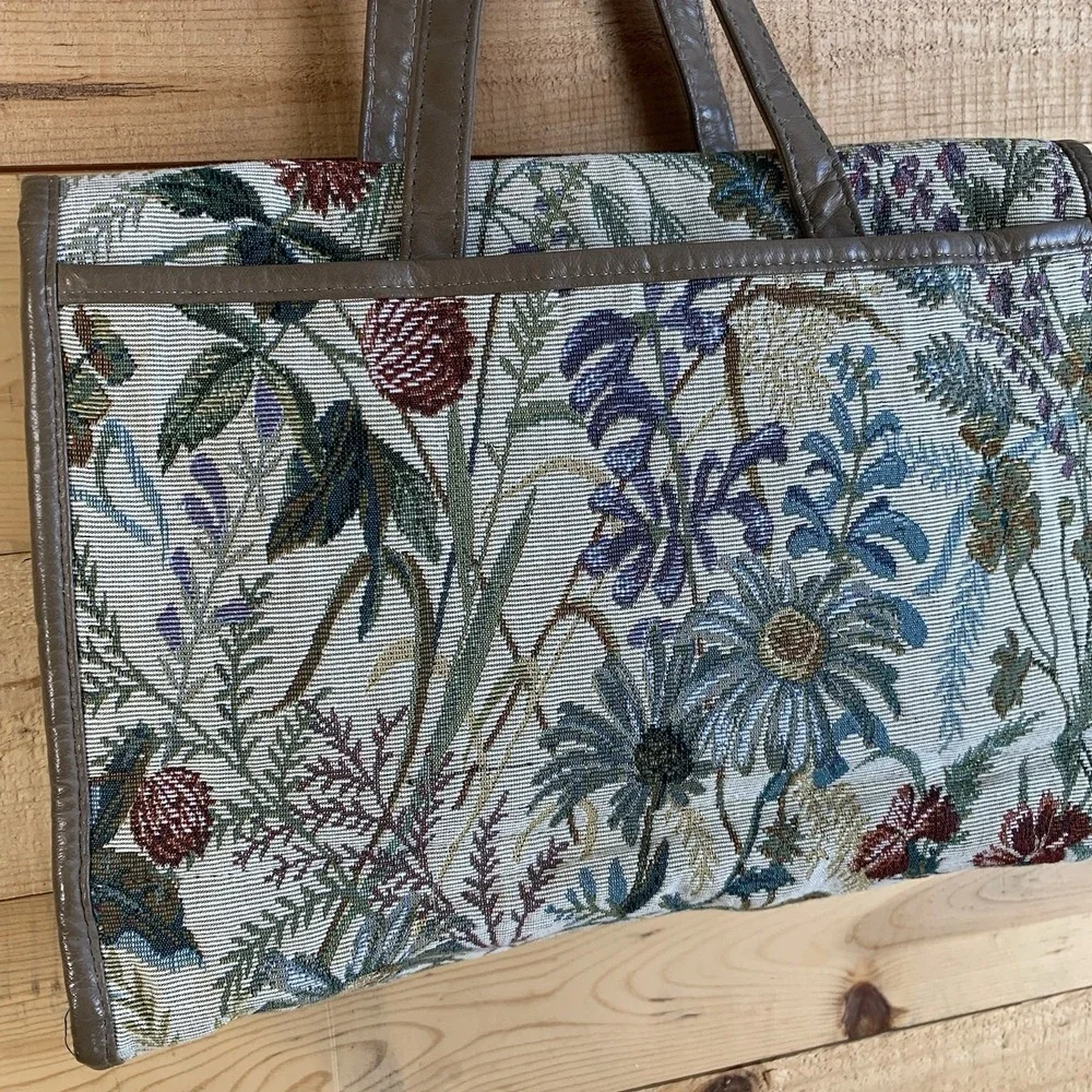 Botanical Floral Shoulder Bag Satchel Tapestry Carpet‎ Faux Leather Cottagecore
